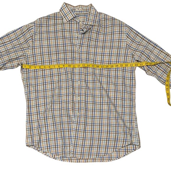 Men's PETER MILLAR Size L Plaid Button Down Checked Shirt 100% Cotton Multicolor - Picture 5 of 7